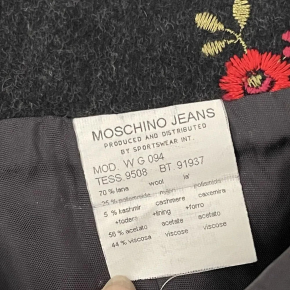 Vtg Moschino Wool Cashmere Blend Floral Embroidery Skirt Size 12 Italy - Picture 7 of 8